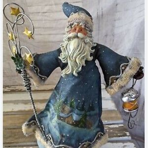 Hand painted country Santa scene Christmas Statue.  Bottom weight, height 13”